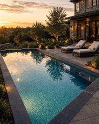 Resort-style backyard pool with lounge chairs after a remodel